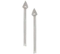 XIGAWAY Pendientes largos de flecos con diamantes de imitación, aretes colgantes geométricos para mujer, joyería de oreja exagerada de plata