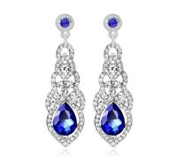 XIGAWAY Pendientes largos de gota exagerados para mujer, aretes colgantes de cristal de diamantes de imitación (plata/dorado/rojo/azul real/champán), S, Metal, Sin gemas