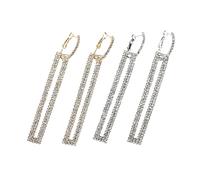 XIGAWAY Pendientes largos rectangulares geométricos huecos de cristal para mujer, colgantes de diamantes de imitación dorados y plateados, 8,5 x 1 cm, regalo de joyería, Pequeño, Metal, Sin piedra