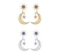 XIGAWAY Pendientes para mujer, diseño de estrella y luna morados, aleación de oro y plata con diamantes de imitación, S, Metal, Sin gemas