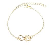 XIGAWAY Pulsera con estampado de huellas de perro para mujer, bonita pulsera de cadena ajustable con dije de corazón y pata, brazalete de aleación dorada y plateada, 7.1 pulgadas + extensor de 2