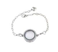 XIGAWAY Pulsera con medallón de fotos para mujer, dije redondo con diamantes de imitación, brazalete de aleación que se puede abrir, oro, plata, oro rosa, negro, verano 2025