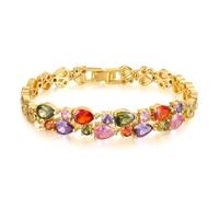 XIGAWAY Pulsera de cobre para mujer, elegante estilo floral vintage con diamantes de imitación, brazalete ajustable en tono dorado (17,5 cm/19,5 cm), talla única, Cobre, No es una piedra preciosa