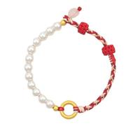XIGAWAY Pulsera de cuerda trenzada a mano de 8 hebras con colgante de nudo de paz en tono dorado y perla - Pulsera minimalista unisex con nudo chino para mujeres y hombres, talla única, Metal, No es