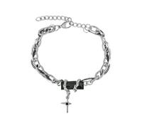 XIGAWAY Pulsera de estrella de cristal negro y rojo, pulsera de cadena de acero de titanio con dije hexagonal para hombres y mujeres, primavera 2025, talla única, Zinc, No es una piedra preciosa
