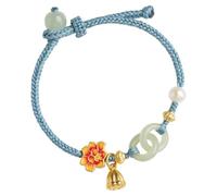 XIGAWAY Pulsera de nudo entrelazado para hombres y mujeres, cordón de seguridad de perlas de loto, 14-18 cm, azul y naranja, One Size, Metal, Sin piedra preciosa