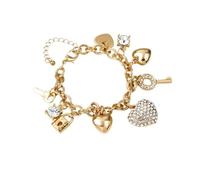 XIGAWAY Pulsera de oro y plata con cierre de corazón para mujer, brazalete de aleación de cristal con forma de amor para uso diario a la moda, talla única, Metal, No es una piedra preciosa