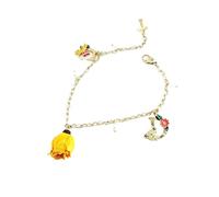 XIGAWAY Pulsera de perlas pintadas con flores de rosa preservada para mujer, hecha a mano con revestimiento de resina con cadena de cobre, bonito regalo de viaje, joyería de muñeca ajustable, One Size