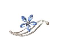 XIGAWAY Sofisticado broche de cristal floral para mujer, pin de aleación con piedras preciosas en azul/gris/morado/azul marino, 5,3 x 2,6 cm (2024), talla única, Metal