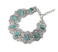 XIGAWAY Tobillera de lágrima turquesa para mujer, tobillo vintage de aleación con corazón chapado en plata, joyería bohemia ajustable para pies