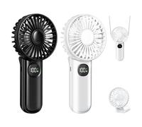 xigmer Paquete de 2 mini ventiladores portátiles de mano, ventilador personal de 5 velocidades ajustables con cordón, ventiladores de mano pequeños plegables de 180° para maquillaje, hogar, oficina