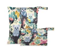 xigua Bolsa para pañales con diseño de koala, 2 unidades, bolsas reutilizables para productos húmedos, impermeables, lavables, para colgar, grandes, dos bolsillos con cremallera para pañales de bebé,