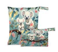 xigua Bolsa para pañales con diseño de koala, 2 unidades, bolsas reutilizables para productos húmedos, impermeables, lavables, para colgar, grandes, dos bolsillos con cremallera para pañales de bebé,