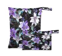 xigua Bolsa para pañales mojados con flores silvestres, 2 unidades, bolsas reutilizables para productos húmedos, impermeables, lavables, para colgar, grandes, dos bolsillos con cremallera para pañales