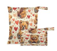 xigua Cute Little Bear - Bolsa para pañales, 2 bolsas para artículos húmedos y secos, reutilizables, impermeables, lavables, para colgar, grandes, dos bolsillos con cremallera para pañales de bebé,