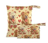 xigua Cute Little Bear - Bolsa para pañales, 2 bolsas para artículos húmedos y secos, reutilizables, impermeables, lavables, para colgar, grandes, dos bolsillos con cremallera para pañales de bebé,