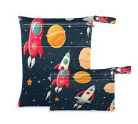 xigua Rockets and Spacecraft - Bolsa para pañales húmedos, 2 unidades, bolsas reutilizables para productos húmedos, impermeables, lavables, para colgar, grandes, dos bolsillos con cremallera para