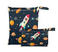 xigua Rockets and Spacecraft - Bolsa para pañales húmedos, 2 unidades, bolsas reutilizables para productos húmedos, impermeables, lavables, para colgar, grandes, dos bolsillos con cremallera para
