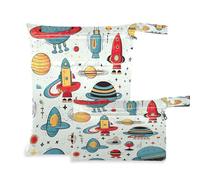xigua Rockets and Spacecraft - Bolsa para pañales húmedos, 2 unidades, bolsas reutilizables para productos húmedos, impermeables, lavables, para colgar, grandes, dos bolsillos con cremallera para