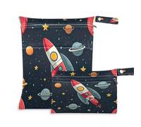 xigua Rockets and Spacecraft - Bolsa para pañales húmedos, 2 unidades, bolsas reutilizables para productos húmedos, impermeables, lavables, para colgar, grandes, dos bolsillos con cremallera para