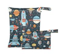 xigua Rockets and Spacecraft - Bolsa para pañales húmedos, 2 unidades, bolsas reutilizables para productos húmedos, impermeables, lavables, para colgar, grandes, dos bolsillos con cremallera para