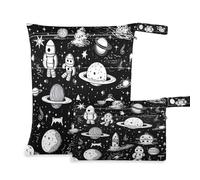xigua Rockets and Spacecraft - Bolsa para pañales húmedos, 2 unidades, bolsas reutilizables para productos húmedos, impermeables, lavables, para colgar, grandes, dos bolsillos con cremallera para