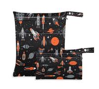xigua Rockets and Spacecraft - Bolsa para pañales húmedos, 2 unidades, bolsas reutilizables para productos húmedos, impermeables, lavables, para colgar, grandes, dos bolsillos con cremallera para