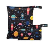 xigua Rockets and Spacecraft - Bolsa para pañales húmedos, 2 unidades, bolsas reutilizables para productos húmedos, impermeables, lavables, para colgar, grandes, dos bolsillos con cremallera para