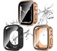 XiHAMA Paquete de 2 Fundas Impermeables 2 en 1 Compatible con Apple Watch SE, SE6, 5, 4 - Parachoques de PC + Protector de Pantalla de Vidrio