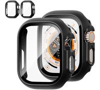 XiHAMA Paquete de 2 fundas + protector de pantalla de vidrio templado compatible con Apple Watch Series 9/8/7 de 41 mm, cubierta de PC ultradelgada