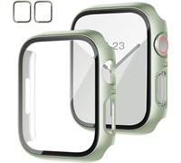 XiHAMA Paquete de 2 fundas + protector de pantalla de vidrio templado compatible con Apple Watch Series 9/8/7 de 41 mm, cubierta delgada de PC HD