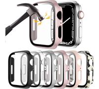 XiHAMA Paquete de 6 fundas de policarbonato compatibles con Apple Watch Series 10 + protector de cristal templado, parachoques ultrafino resistente a