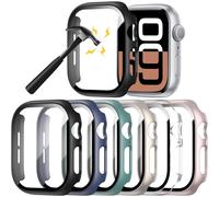 XiHAMA Paquete de 6 fundas de policarbonato compatibles con Apple Watch Series 10 + protector de cristal templado, parachoques ultrafino resistente a