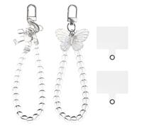 XIHIRCD 2 Correa para Teléfono Móvil con Cuentas con 2 Pestañas de Sujeción, Cordón para Teléfono Móvil Phone Charm Pulsera Colgante para Movil Abalorios Regalo para Niñas Mujeres (Oso, Mariposa)