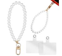 XIHIRCD 2 Correa Para Teléfono Móvil con Cuentas con 2 Pestañas de Sujeción, Cordón para Teléfono Móvil Phone Charm Pulsera Colgante para Movil Abalorios Regalo para Niñas Mujeres (Estilo Perla)