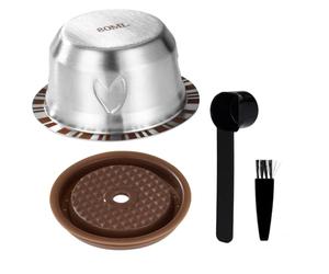 XIHIRCD Cápsulas Reutilizables para Cafetera Nespresso Vertuo, Juego de Cápsulas Café Rellenables Acero Inoxidable 80 ml con Tapa de Silicona Cuchara y Cepillo Accesorios Café para Nespresso