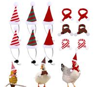 XIHIRCD Juego de 12 Piezas de Bufanda Navideña con Gorro de Pollo para Mascotas, Mini Gorro de Papá Noel con Correas Ajustables para Disfraz de Cosplay Navideño de Gallina Pato Hámster Cobaya Loro