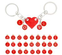 XIHIRCD Llavero de Corazón Ladrillo, Juego de Llaveros Rojos para Parejas con 26 Letras y Tarjeta, Lindos Llaveros a Juego en Forma Corazón, Regalos del Día de San Valentín para Novia, Novio (A-Z)