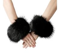 XIHIRCD Puños de Piel Sintética, Muñequeras de Piel Sintética para Mujeres Muñecas y Brazos Calentadores de Brazos Cortos Elásticos Cálidos Calentadores de Muñequeras para Invierno (Negro)