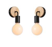XIHOME Paquete de 2 Minimalista Decoración de madera Pared negra Encendido arriba/abajo Lámpara decorativa para interiores Bajador, País rústico Aplique de pared Adaptador Cálidas lámparas E27 Max 60W