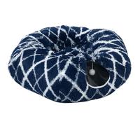 XiinxiGo Cama Tunel para Gatos, Túnel de Gatocon Alfombrilla de cojín Donut Forma Circular Plegable extraíble con Agujeros Bolas,Marina,85 * 26 CM