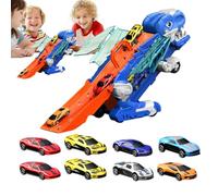 Xijobido Camión de Dinosaurios - Juego De Vehículos Plegables Divertidos,Vehículo Portátil con 8 Coches para Niños y Niñas de 3+ Años Viaje Cumpleaños y Navidad