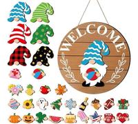 Xijobido Cartel de Bienvenida de | Letrero Festivo Intercambiable De Madera | Decoración para Aula con Piezas Magnéticas Y Sombreros Desmontables - para Navidad Halloween Puerta Entrada Pared Jardín