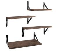 Xijobido Estantes Flotantes, 4 Piezas de Madera con Soportes de Metal, Estante de Pared Baño Exhibición Librería, para Macetas Frascos Aseo Jardineras Cocina Dormitorio Sala Oficina Pasillo Esquina