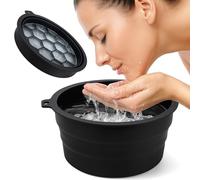 XIKAYA Cuenco grande de silicona para baños de hielo con bandeja de cubitos de hielo integrada, plegable y colgable, ahorra espacio para el hogar y viajes (negro)