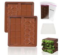 XIKAYA Molde turron silicona, Molde chocolate Dubai, Moldes para turrones silicona profundo, Molde tableta chocolate profundo, Fabrica de chocolate profundo (2 piezas, sin BPA)