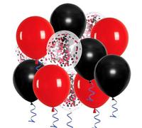 XIKSXITN Globos negros y rojos de 12 pulgadas, globos de confeti rojos y negros para baby shower, cumpleaños, graduación, boda, aniversario, fiesta, paquete de 50