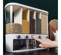 Xilei Dispensador de alimentos secos, dispensador de cereales de 5 rejillas montado en la pared, dispensador de arroz, almacenamiento de cocina de 25 libras con taza medidora