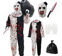 XILEPINGAN Disfraz de Payaso Asesino, Traje de Terror Disfraz de Payaso con Máscara, Guantes y Accesorios para Halloween, Cosplay y Fiestas Temáticas (Niño, L)