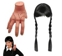 XILEPINGAN Manos miércoles con Peluca miercoles, Manos Addams Látex, Peluca miercoles Addams, Accesorio Ideal para Decoración de Halloween